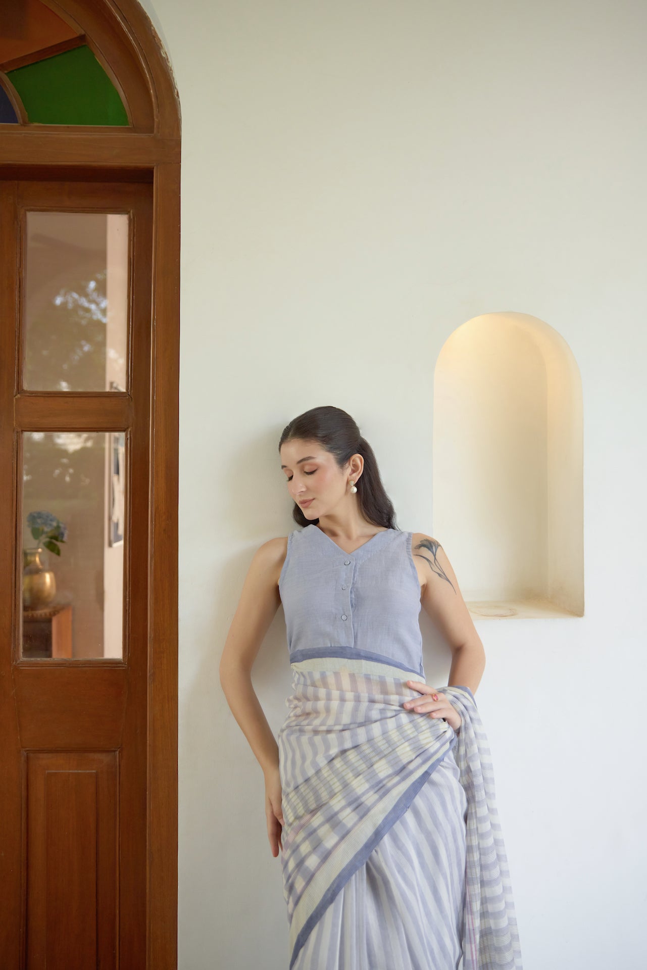 MOONLIT BLOOM SAREE WITH STITCHED BLOUSE