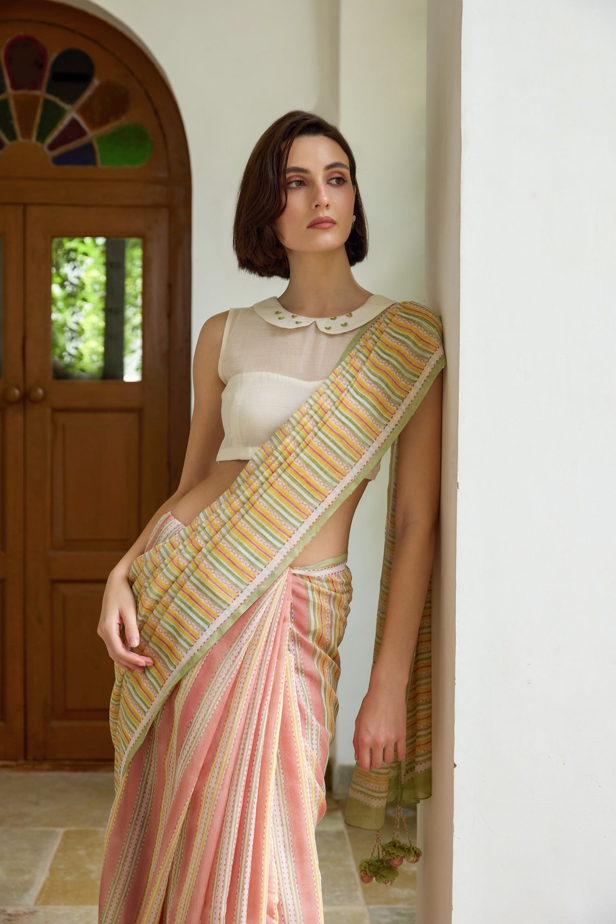 SUNSET LINES SAREE WITH STITCHED BLOUSE