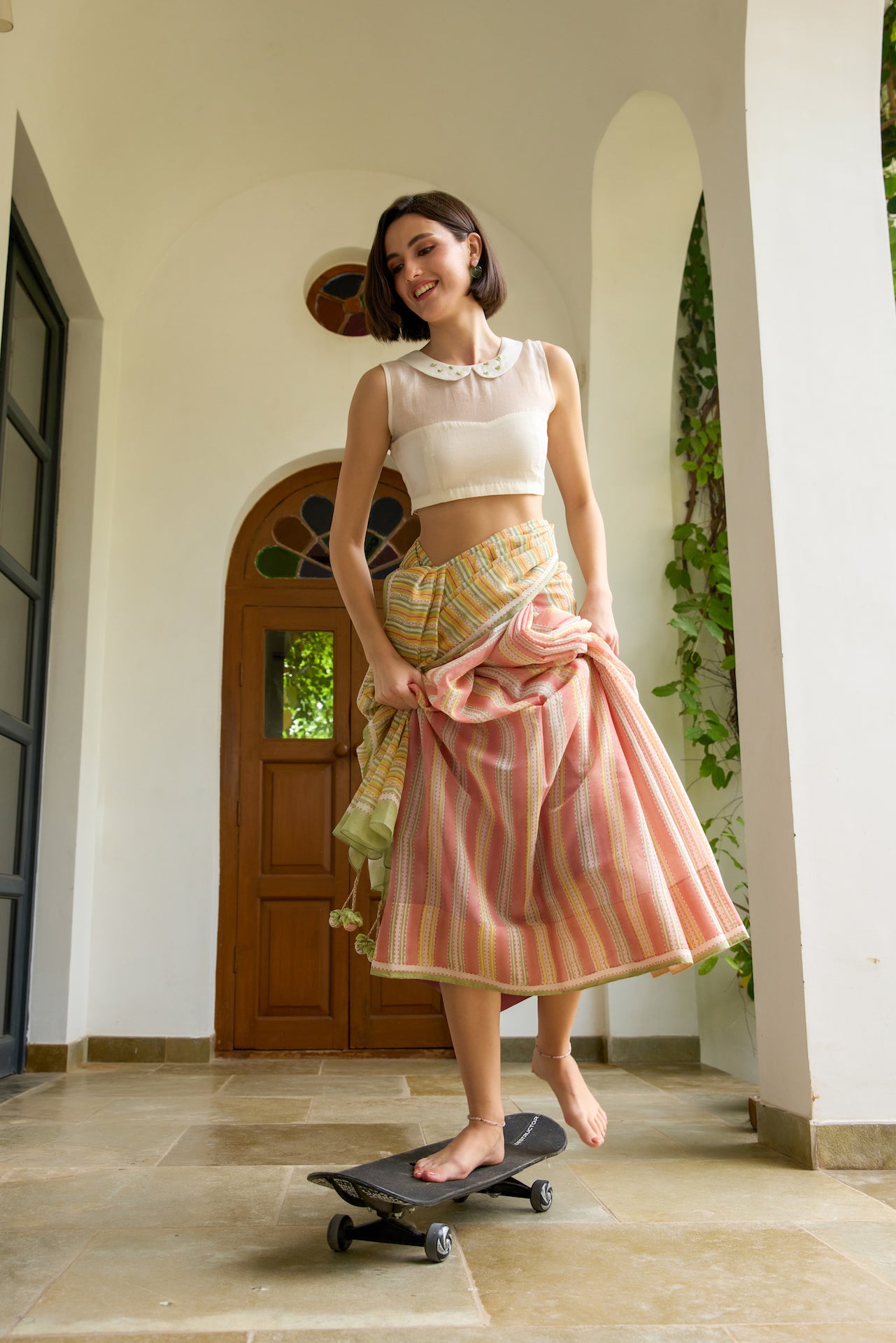 SUNSET LINES SAREE WITH STITCHED BLOUSE