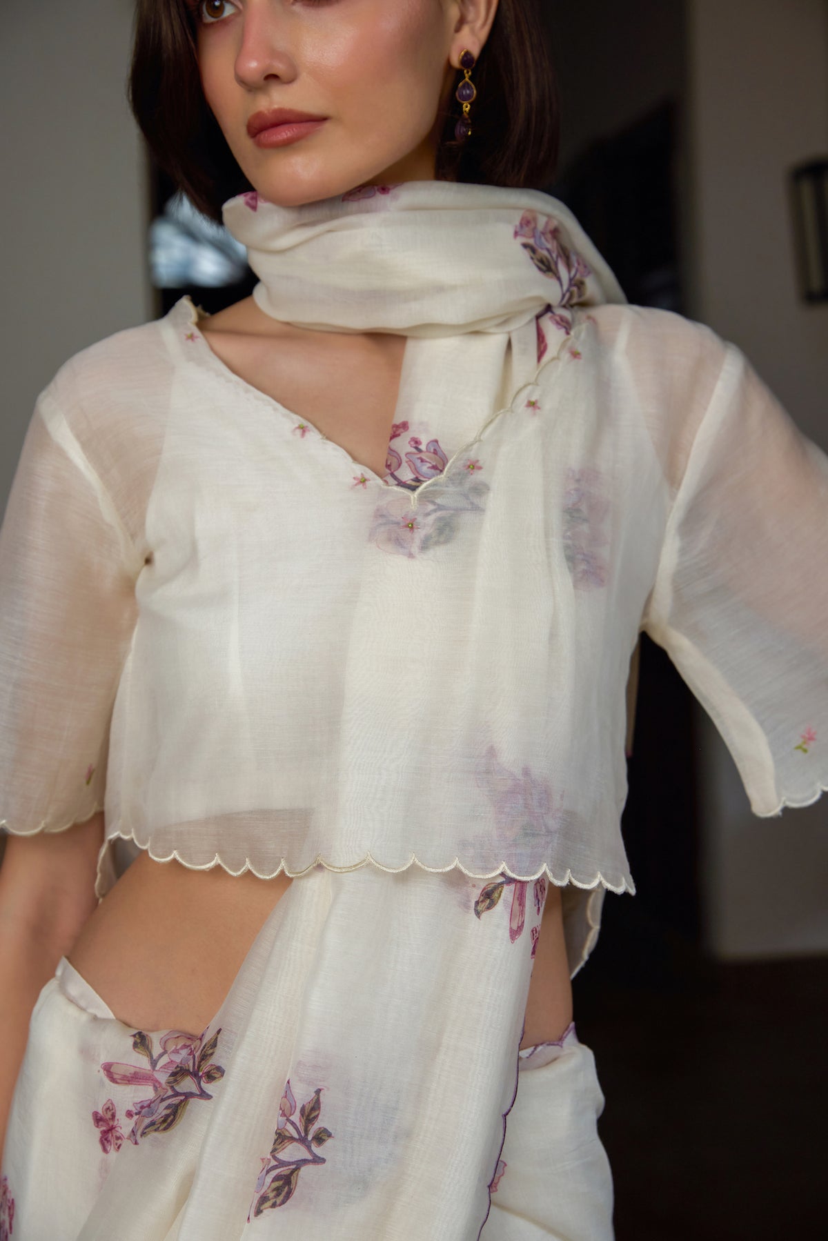 THE WINTER DOVE SAREE WITH UNSTITCHED BLOUSE