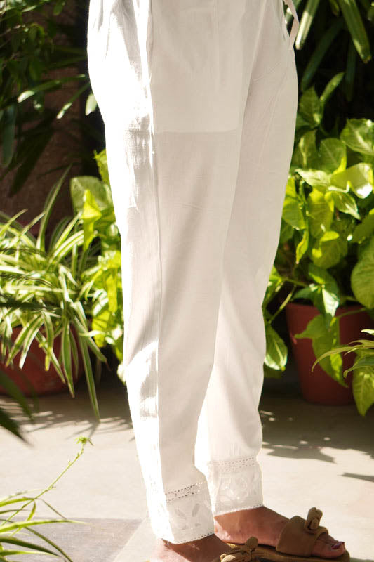 OFF WHITE COTTON STRAIGHT PANTS