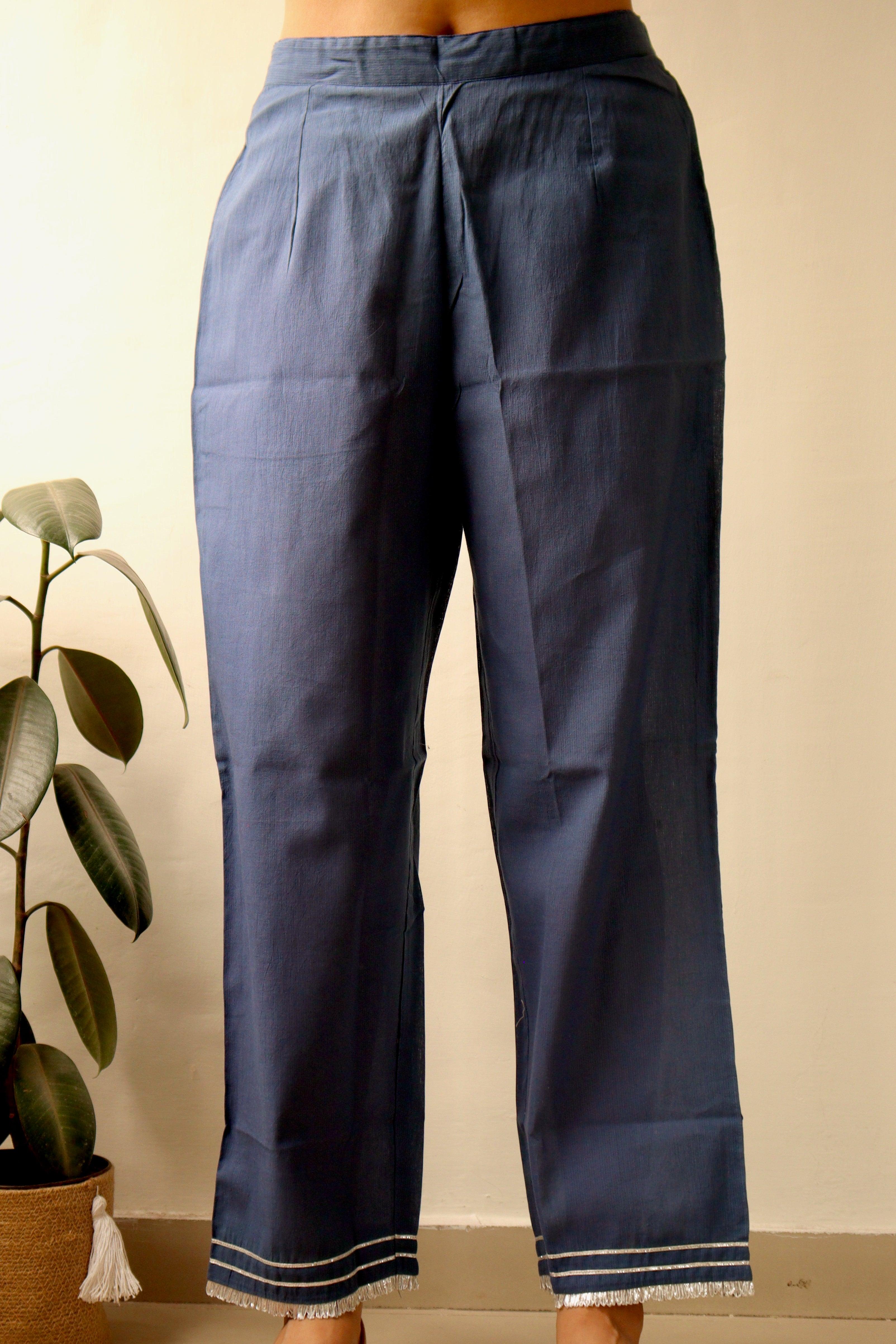 NAVY BLUE GOTA COTTON DOBBY WIDE LEG PANTS