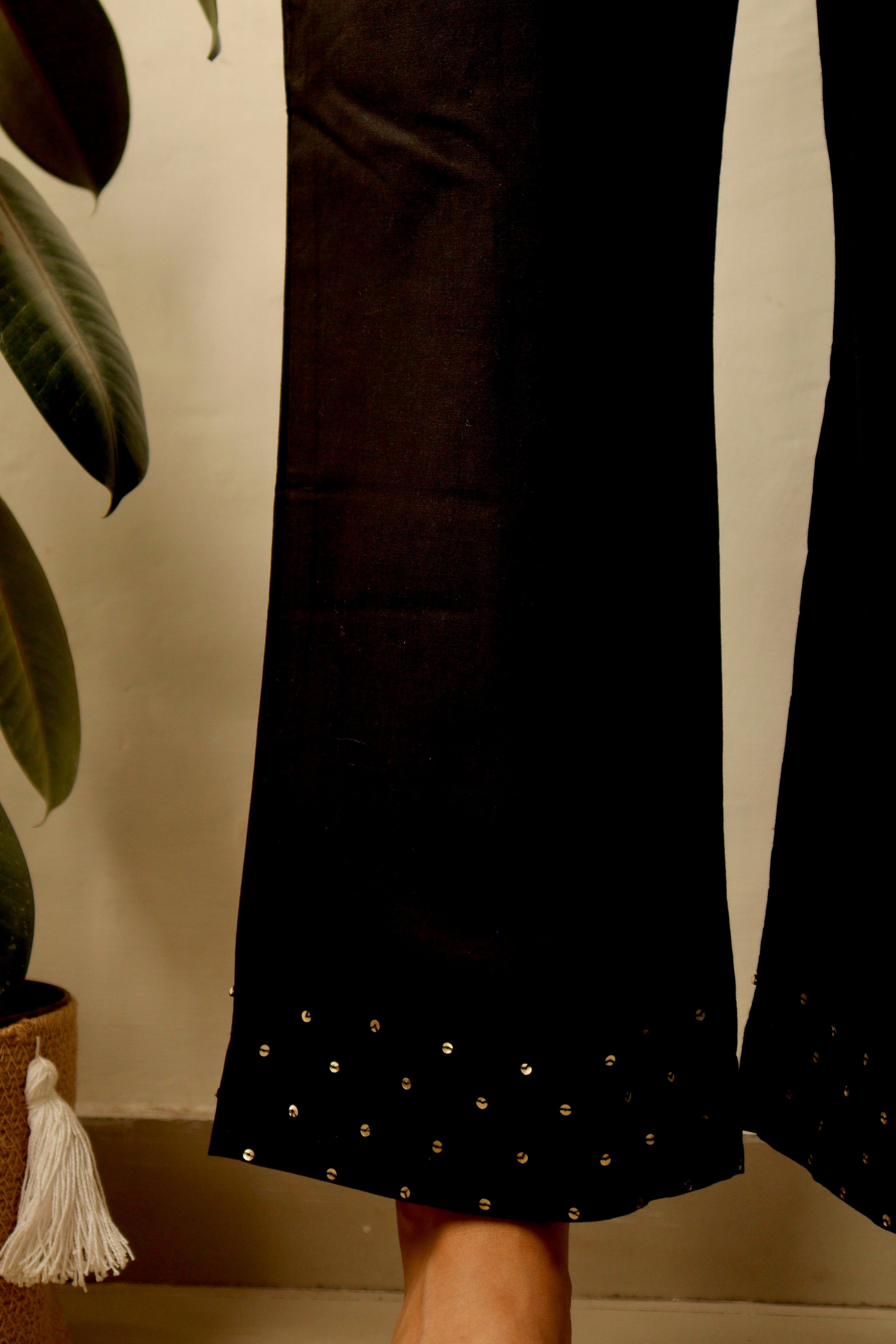 ASH BLACK SEQUIN COTTON SLIM FIT PANTS
