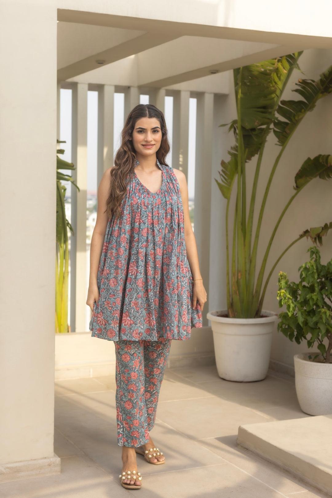 TEAL SAANJH MUL KURTA SET