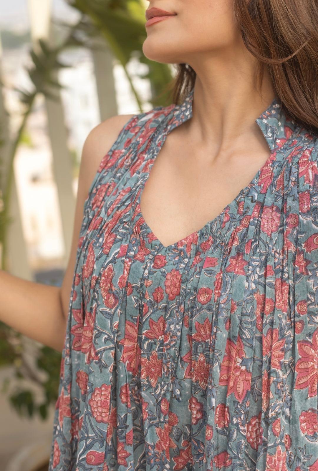 TEAL SAANJH MUL KURTA SET