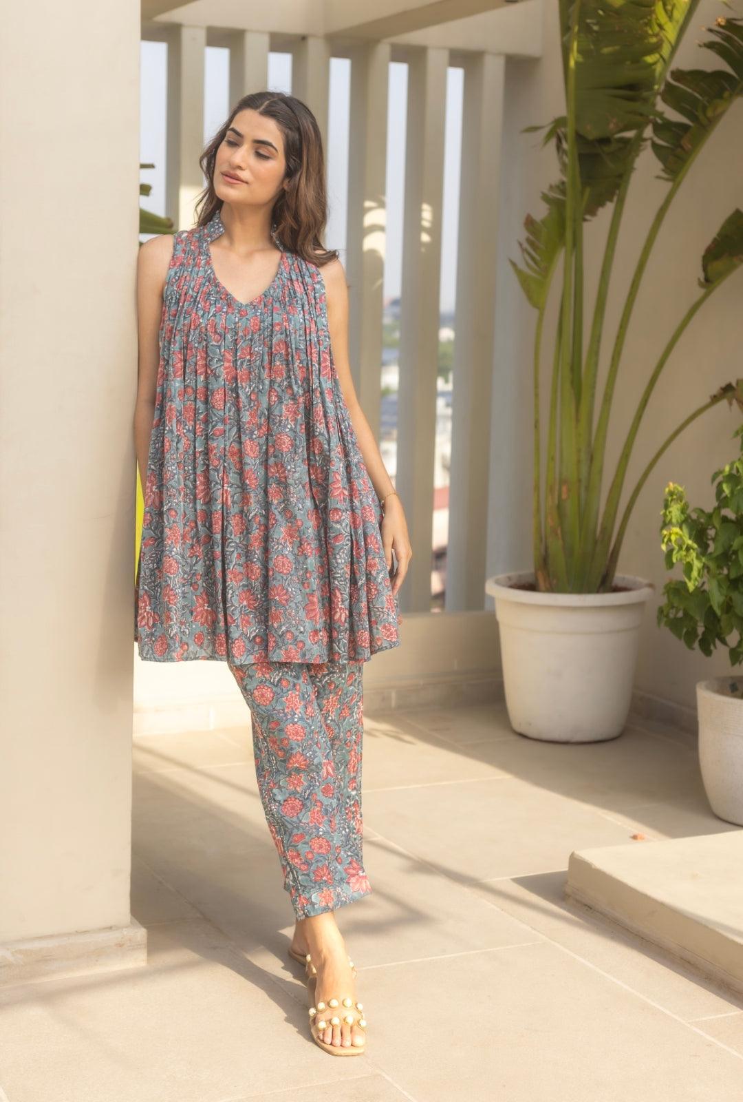 TEAL SAANJH MUL KURTA