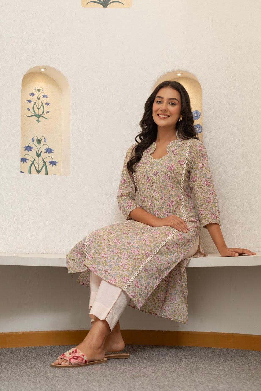 CRENEL ROSE COTTON KURTA SET