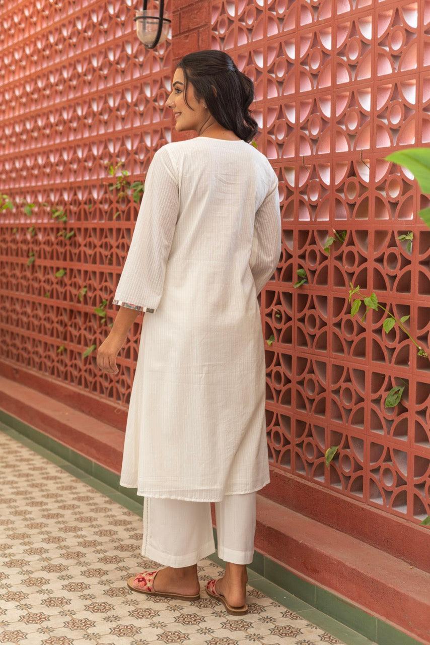 DOVE WHITE COTTON KURTA SET