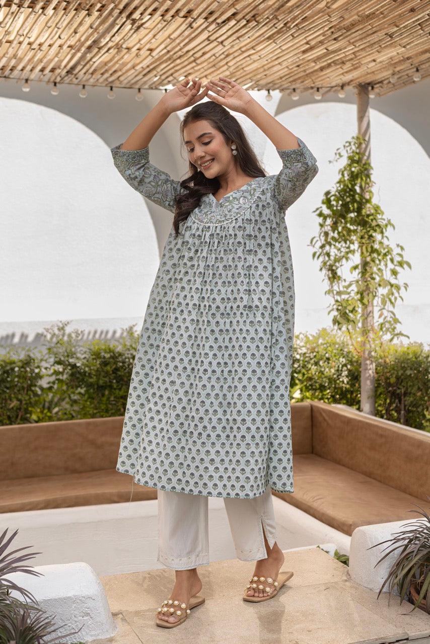 AQUA ALLURE PRINTED KURTA SET