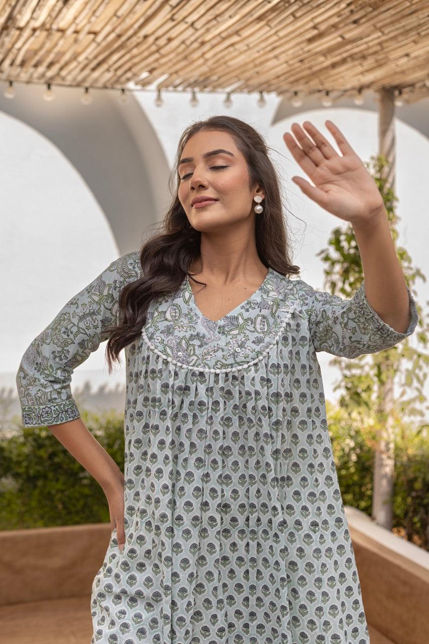 AQUA ALLURE PRINTED COTTON KURTA