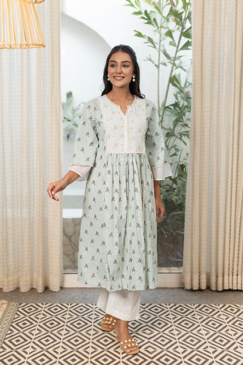 EMERALD LINEAR PRINTED KURTA SET