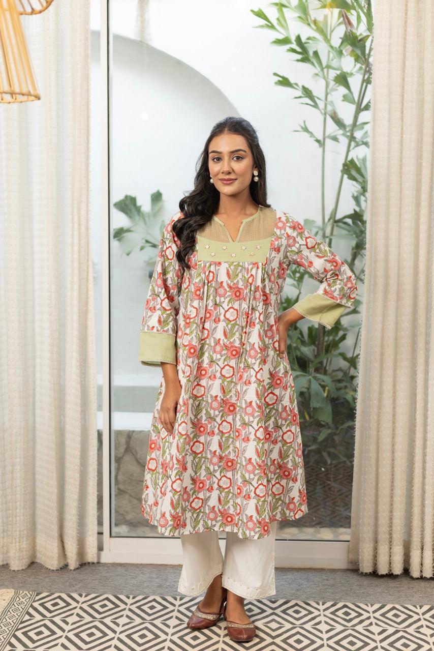 WISTERIA FLORAL COTTON PRINTED KURTA