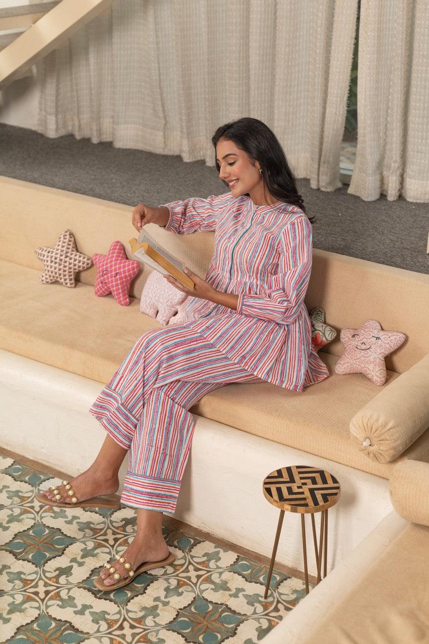 COZY CORALS COTTON PRINTED LOUNGE SET