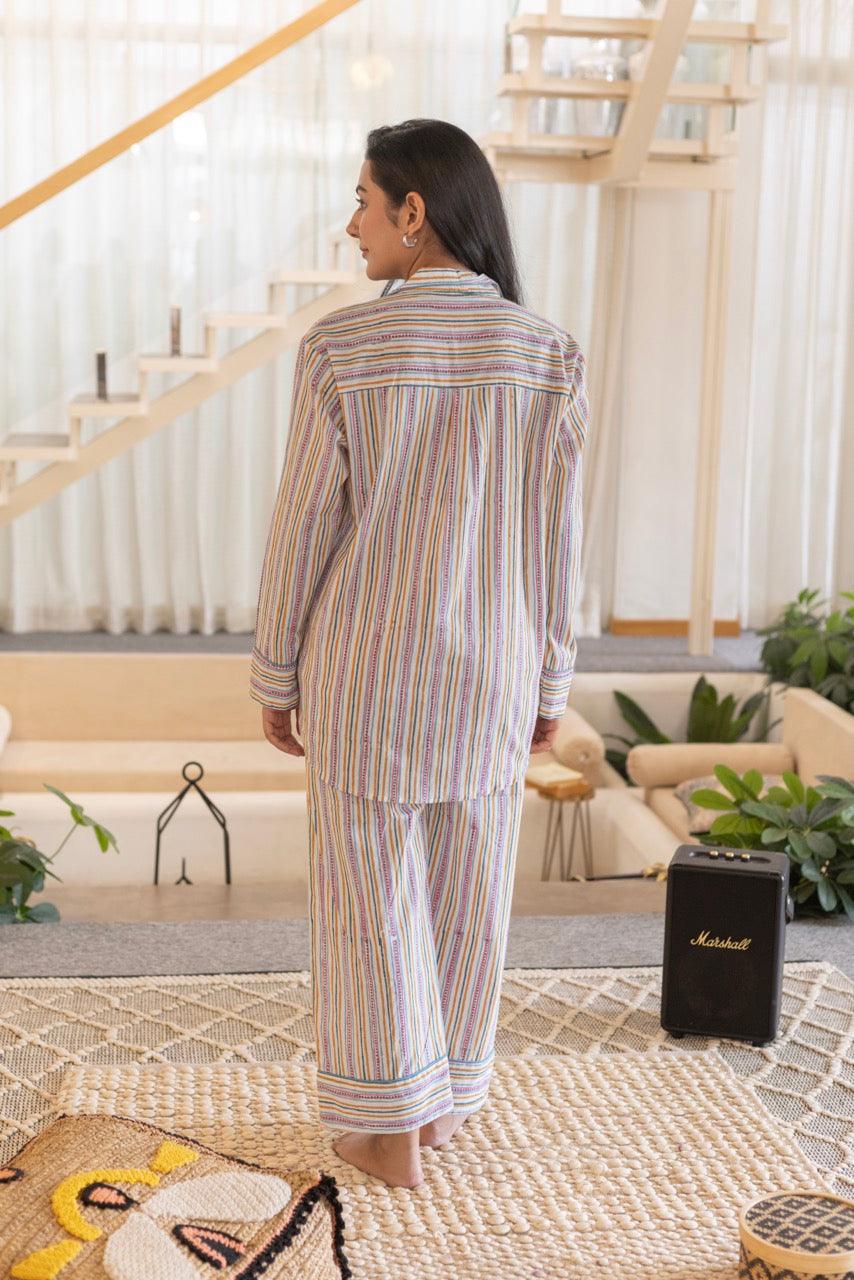 STRIPY SNUGGLE COTTON LOUNGE SHIRT