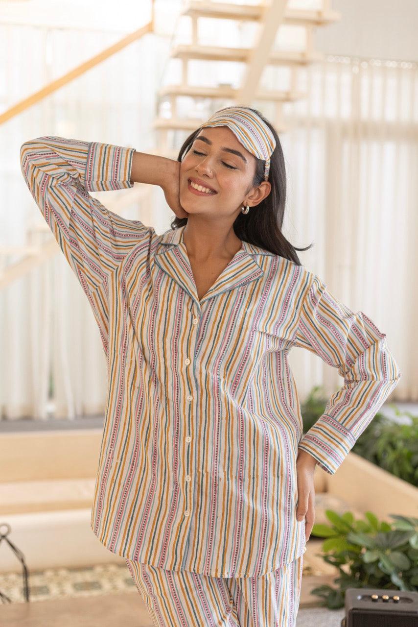 STRIPY SNUGGLE COTTON LOUNGE SHIRT