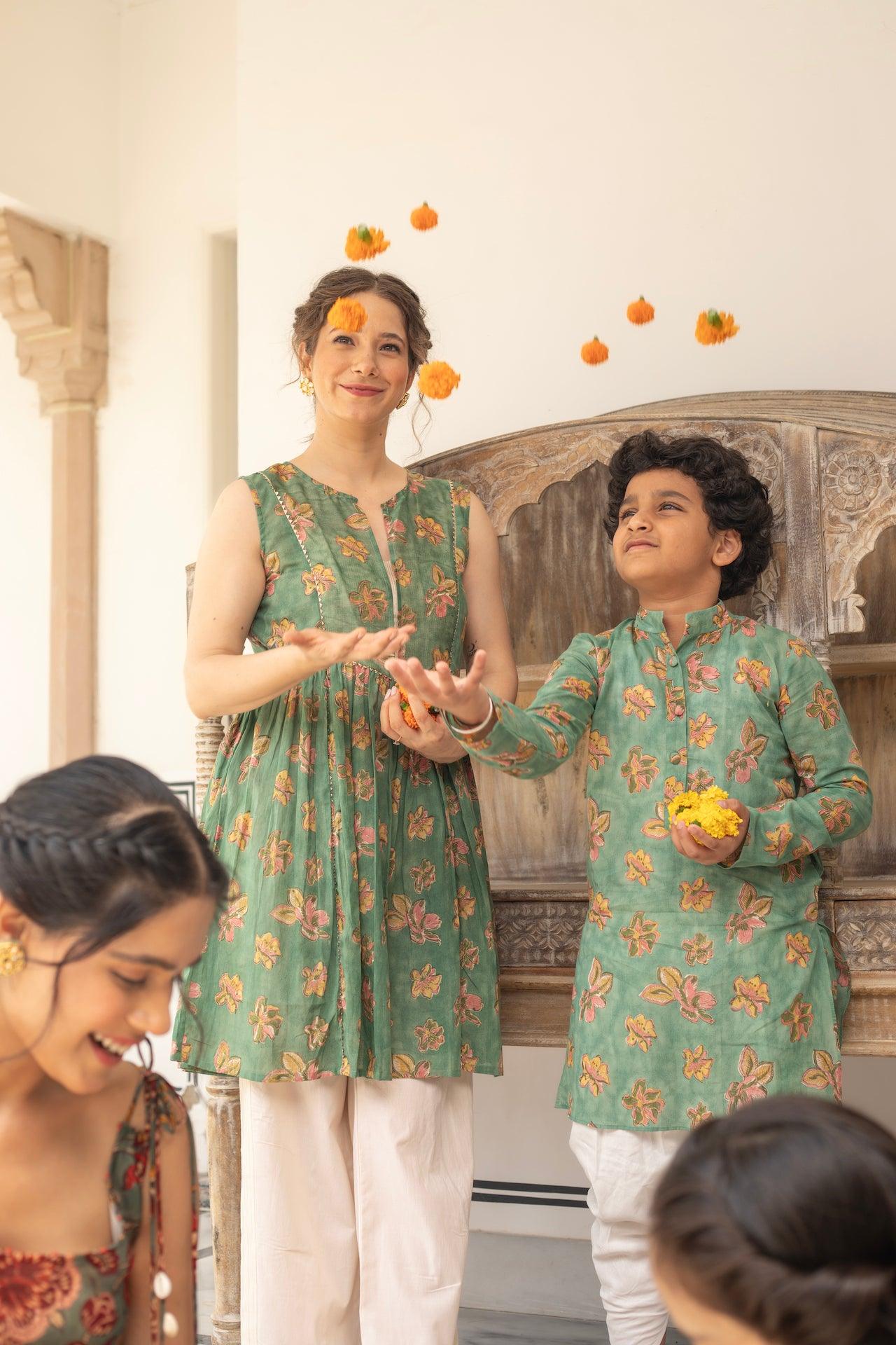 FARAH GREEN COTTON KURTA