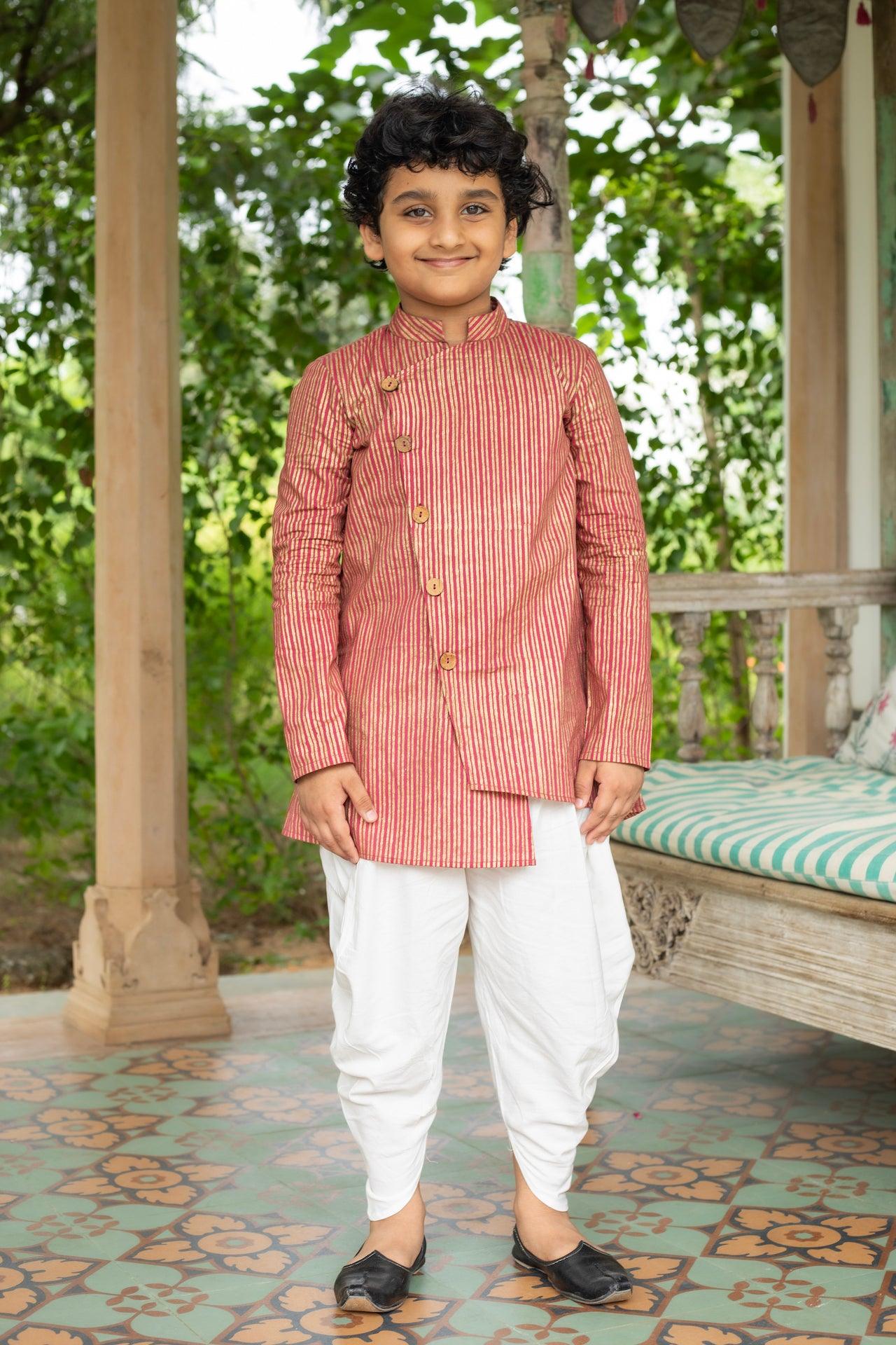 FIRECRACKER COTTON RED ASYMETRICAL COTTON KURTA SET
