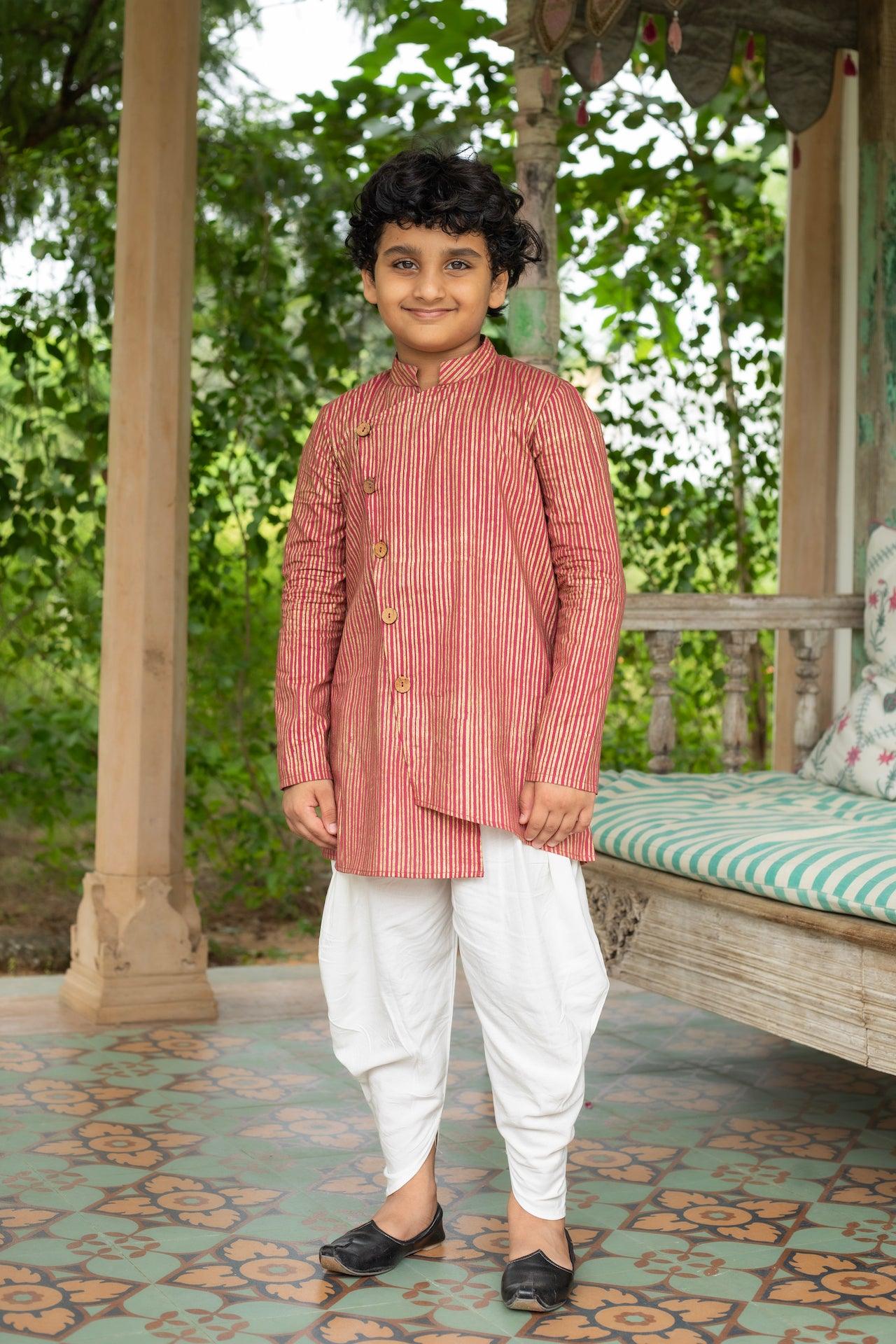 FIRECRACKER COTTON RED ASYMETRICAL COTTON KURTA SET