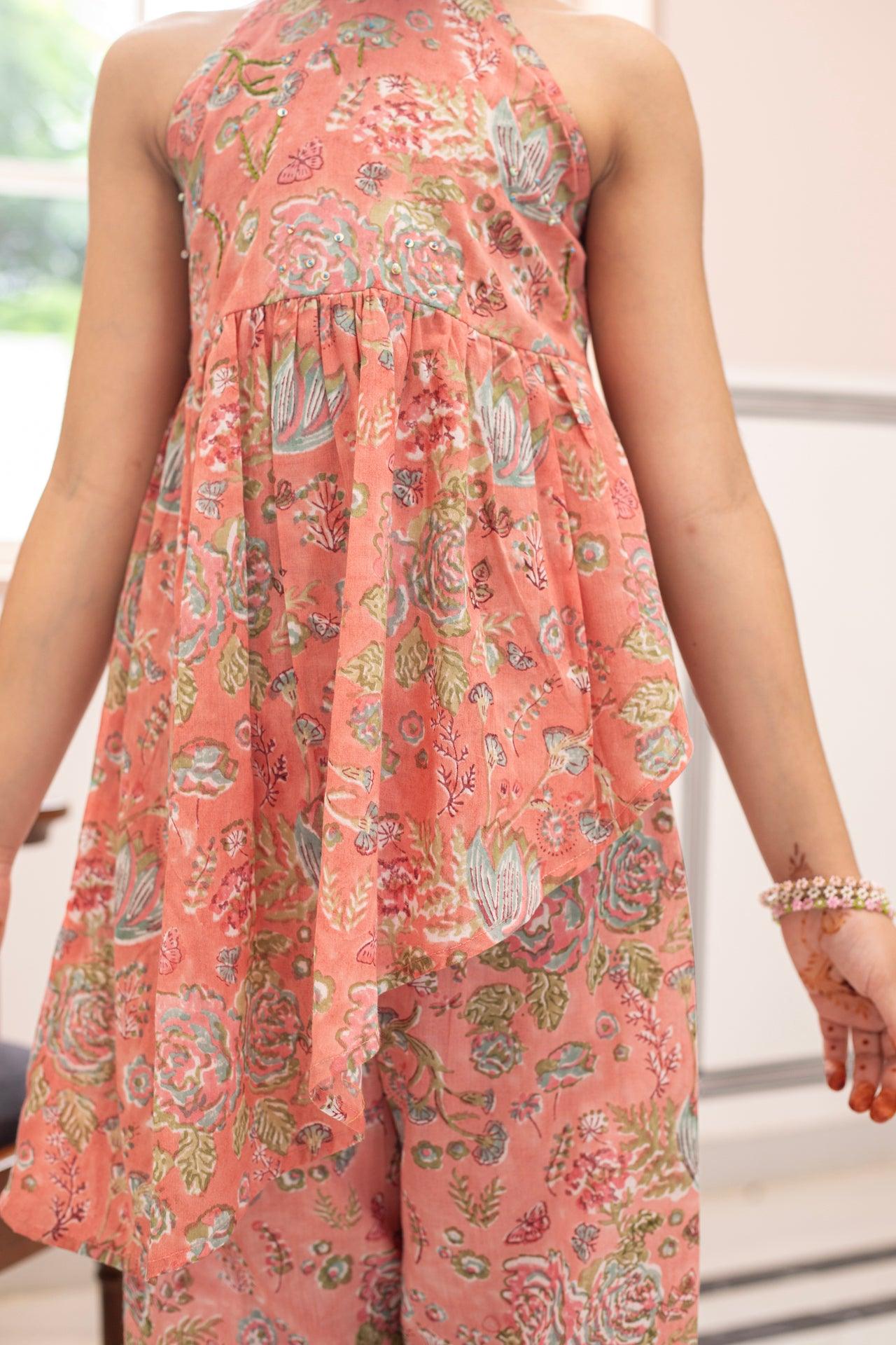 FLORAL FLUTTERS COTTON ASYMMETRICAL CO-ORD SET