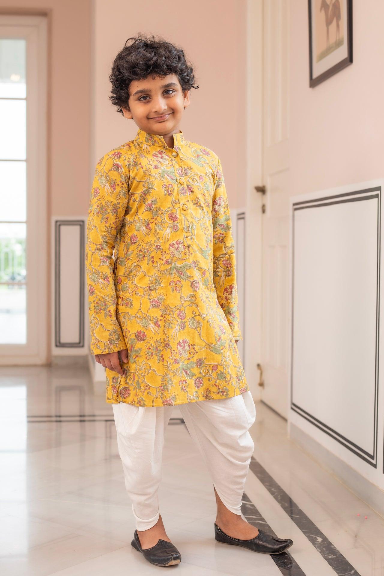 BIRDY YELLOW COTTON KURTA SET