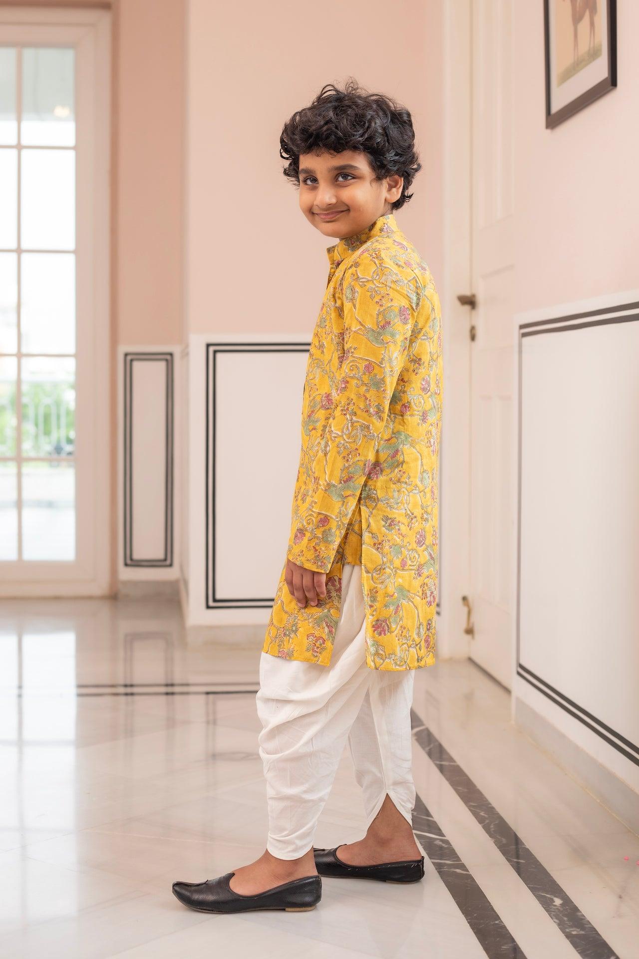 BIRDY YELLOW COTTON KURTA SET