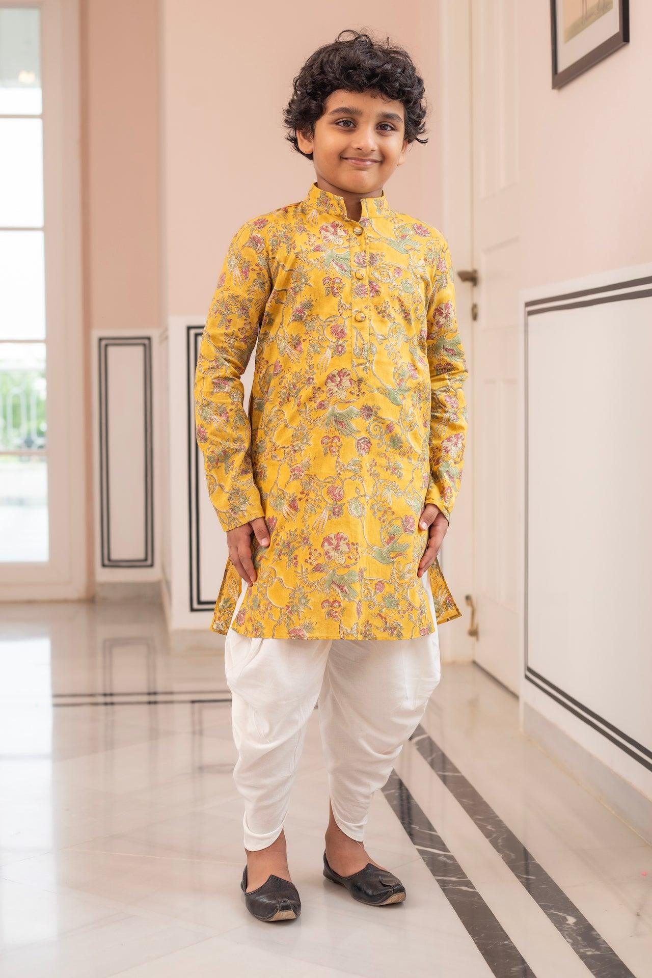 BIRDY YELLOW COTTON KURTA SET