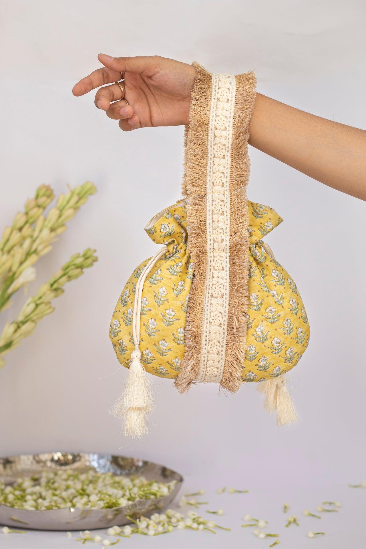 DAFFODIL LACED POTLI BAG