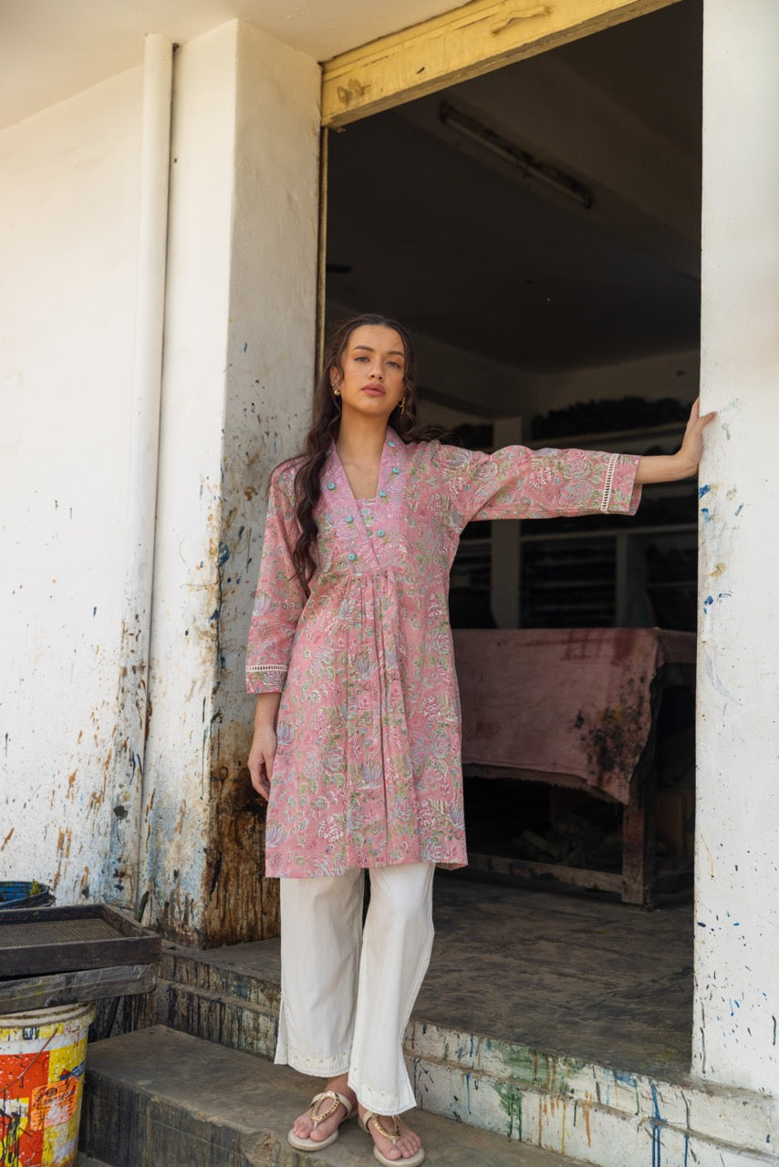 Moonlit Rose Short Kurta Set Cotton