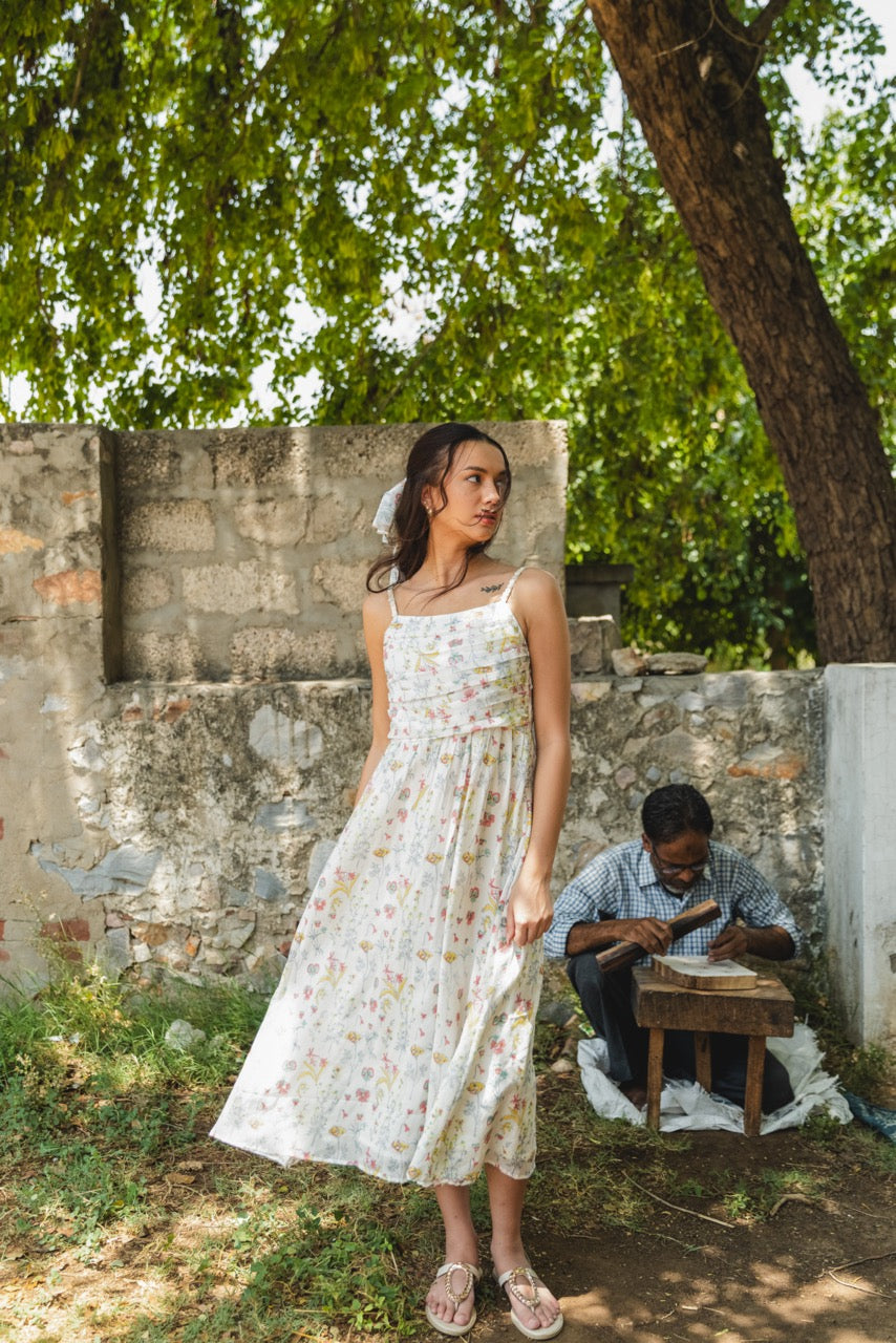 muslin silk dress Green Tie & dyed Muslin Silk Dress (8143DRSGR)