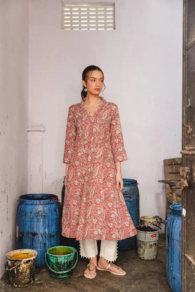 IRYA BURGUNDY COTTON KURTA SET