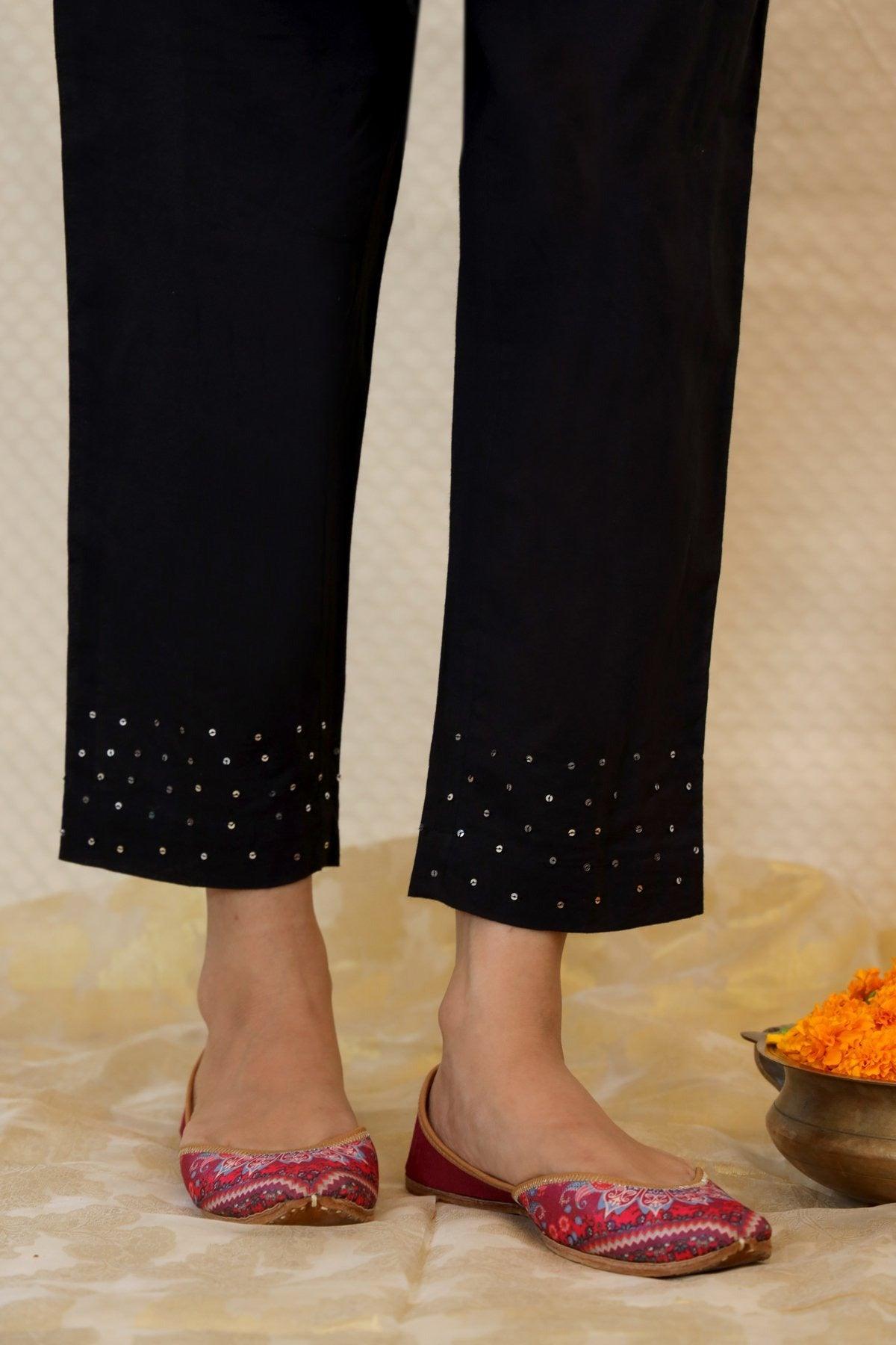 ASH BLACK SEQUIN COTTON SLIM FIT PANTS