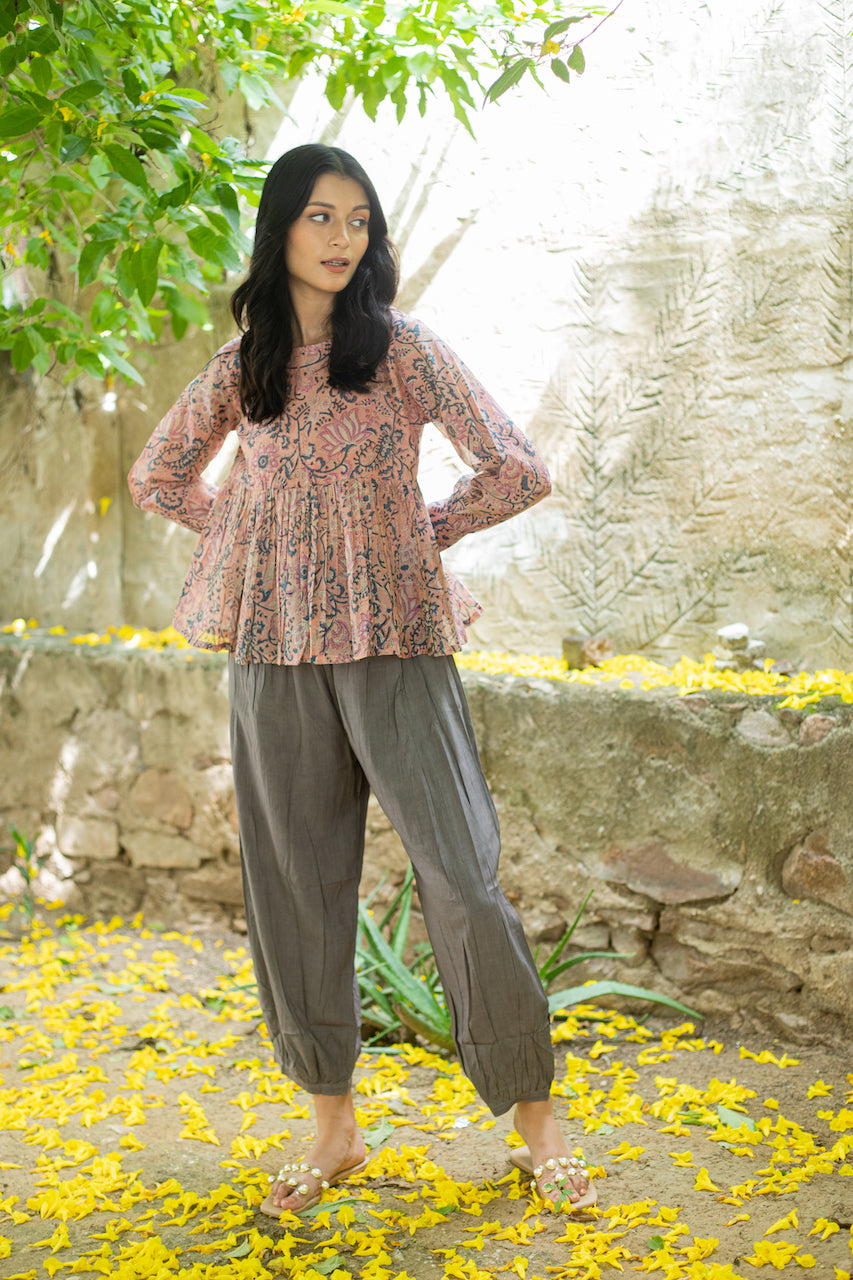 FLORAL RIBBON BUTTERFLY CHANDERI TOP
