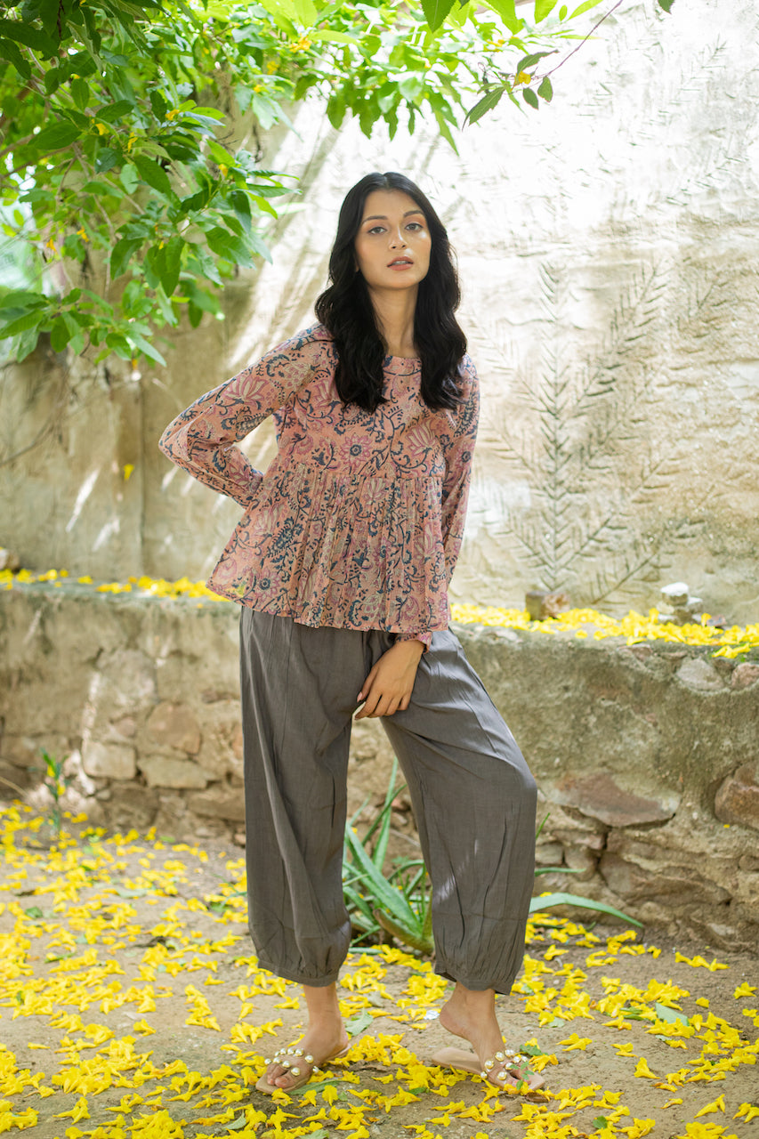 FLORAL RIBBON BUTTERFLY CHANDERI TOP