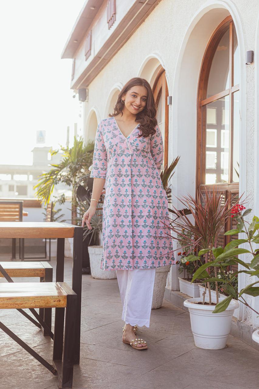 ORDINARE PEACH COTTON KURTA
