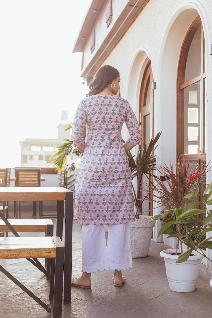ORDINARE PEACH COTTON KURTA