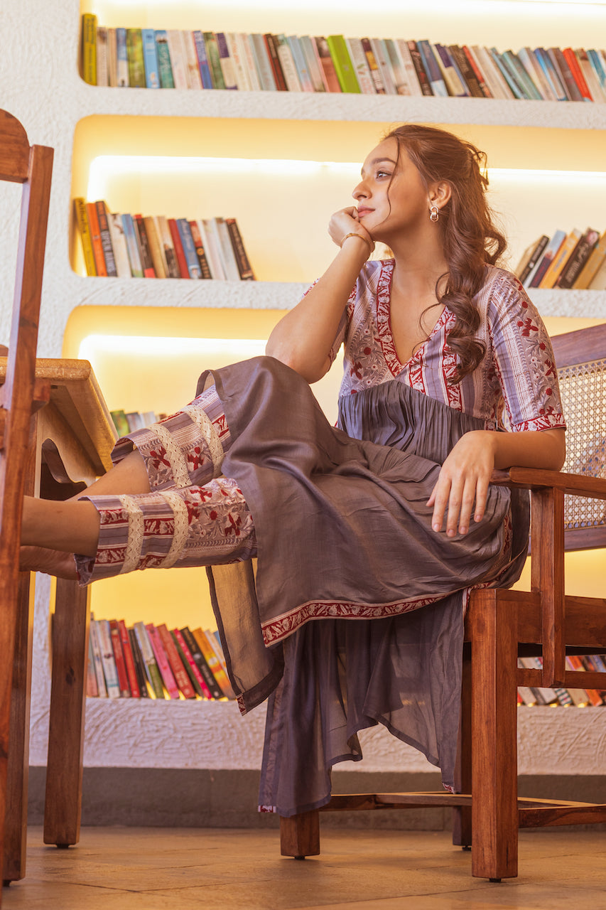 NIYATI STEEL MUSLIN SILK KURTA SET