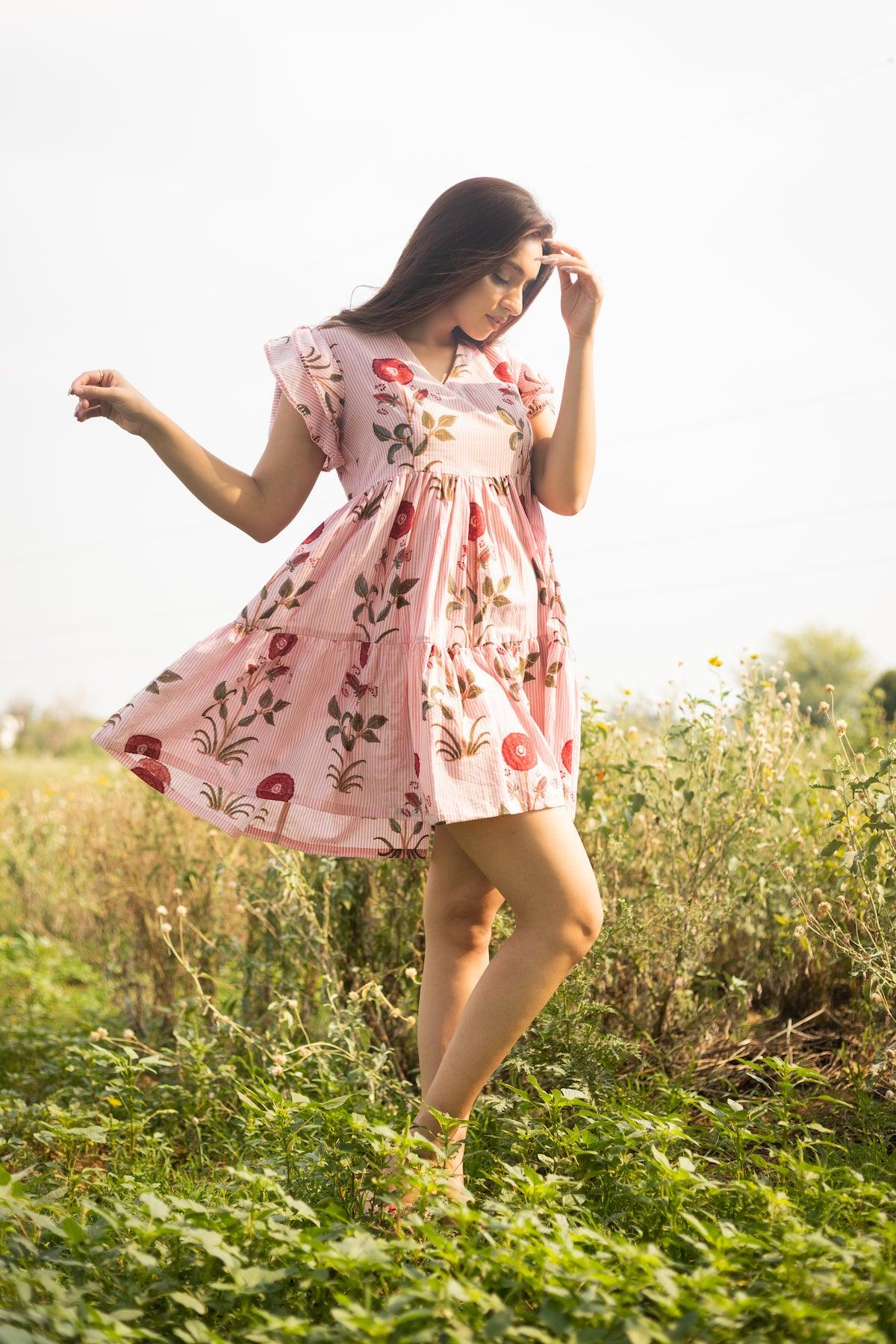 CORAL ALORA COTTON SHORT DRESS