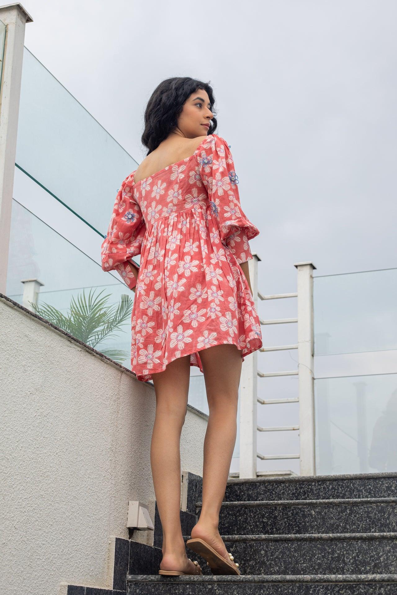 FLORAL PLAY COTTON SHORT DRESS