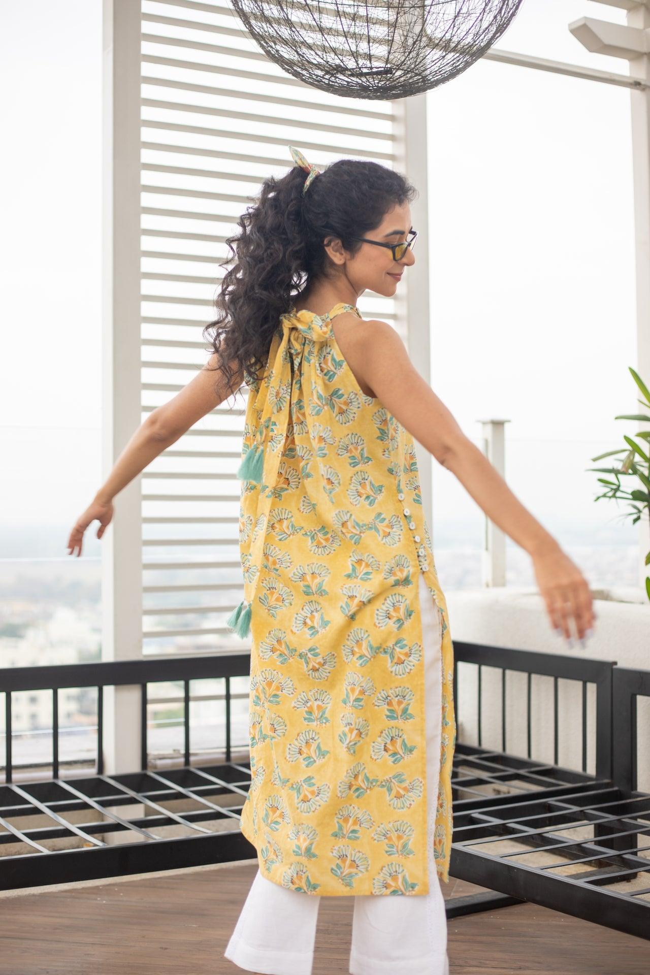 MUSTARD HUES COTTON KURTA SET