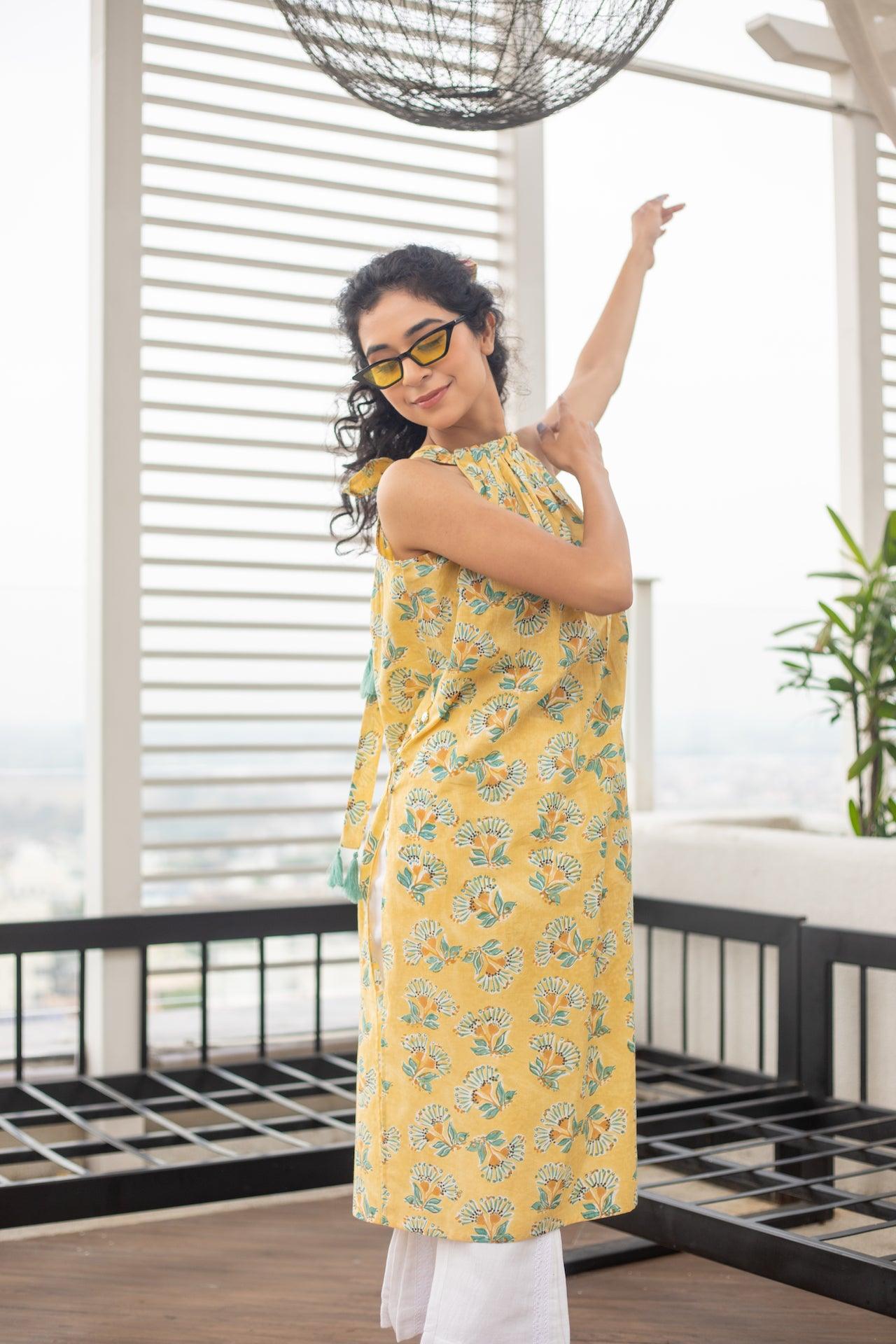 MUSTARD HUES COTTON KURTA SET
