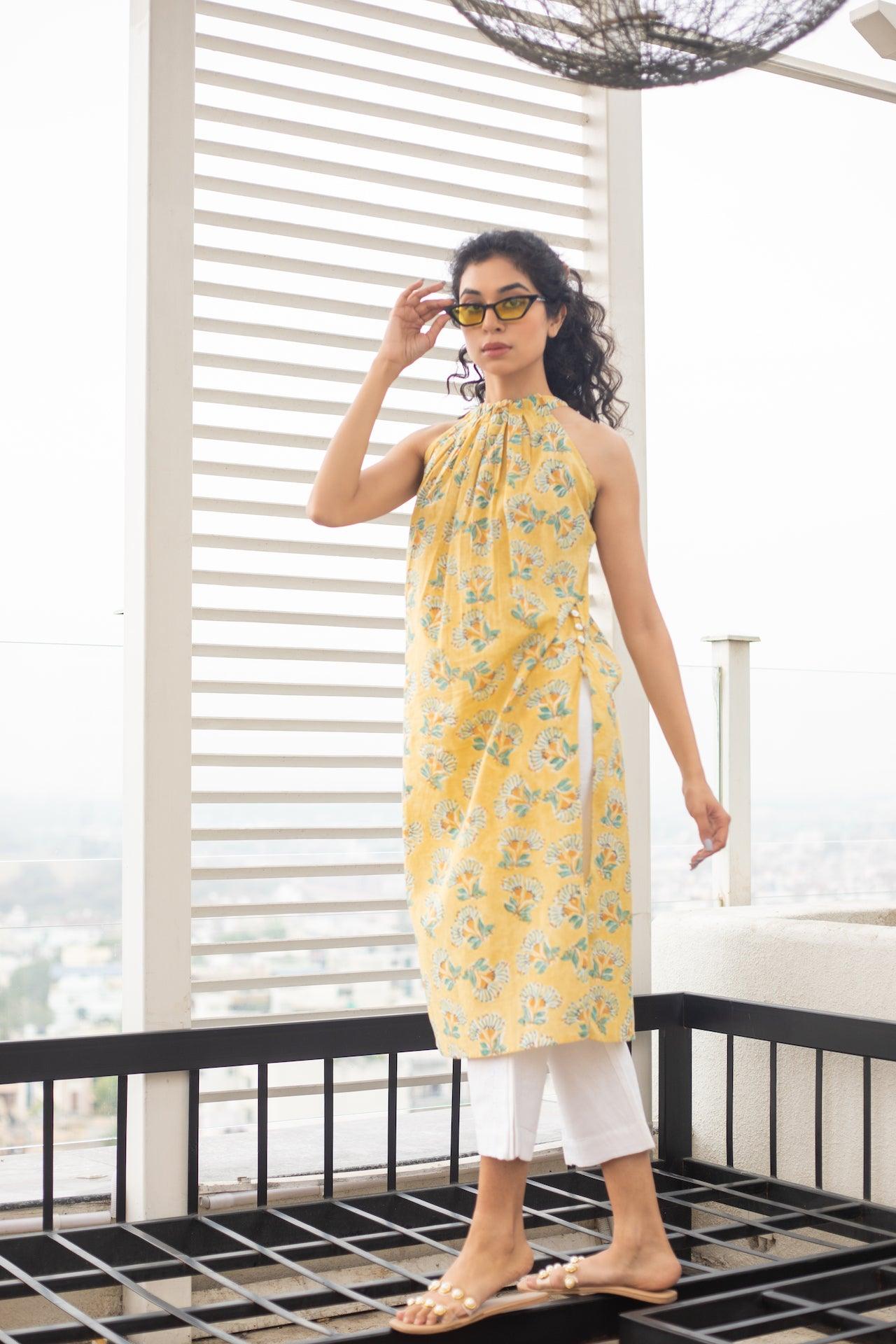 MUSTARD HUES COTTON KURTA SET