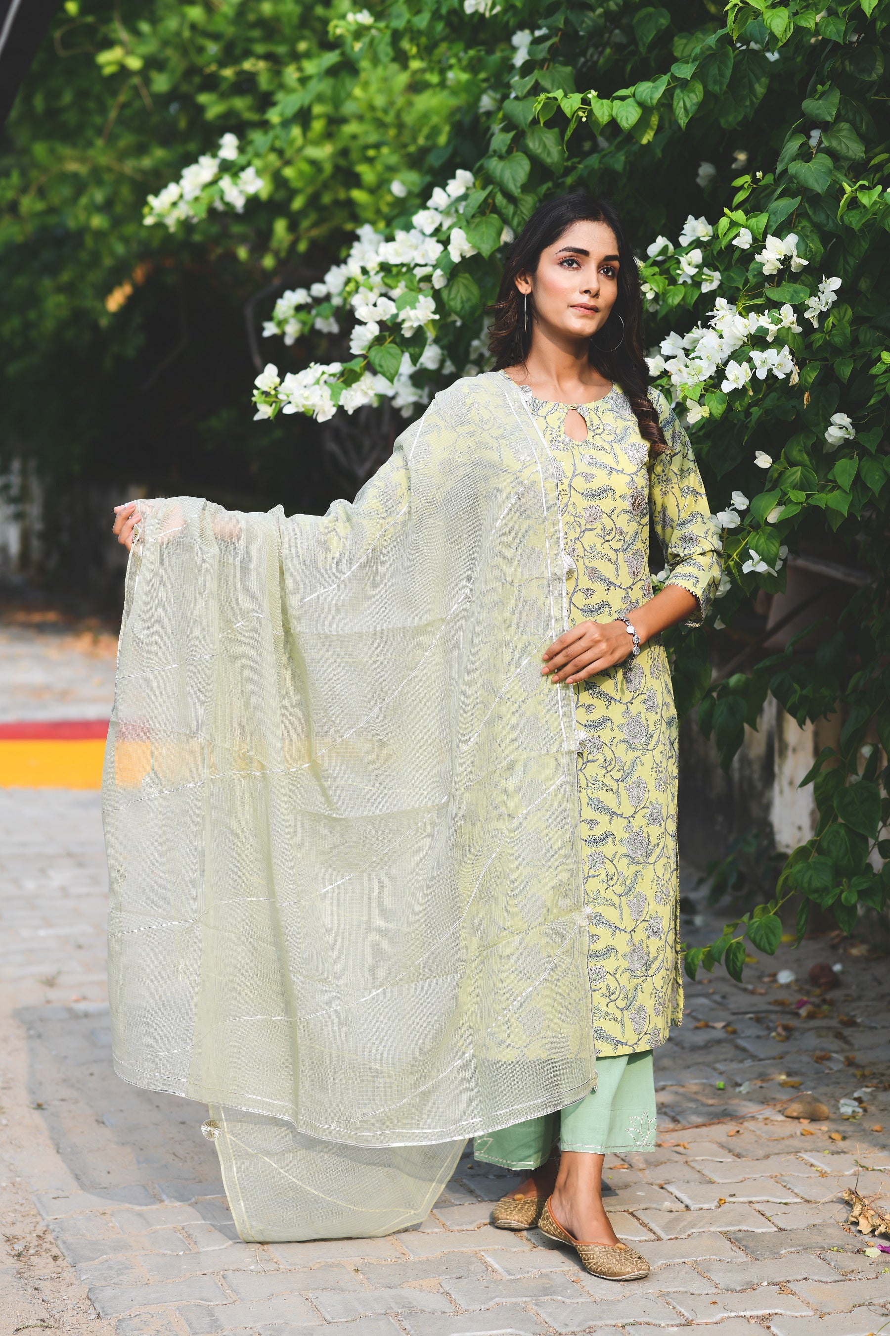 MADHUMATI GOTA PATTI KURTA- GREEN
