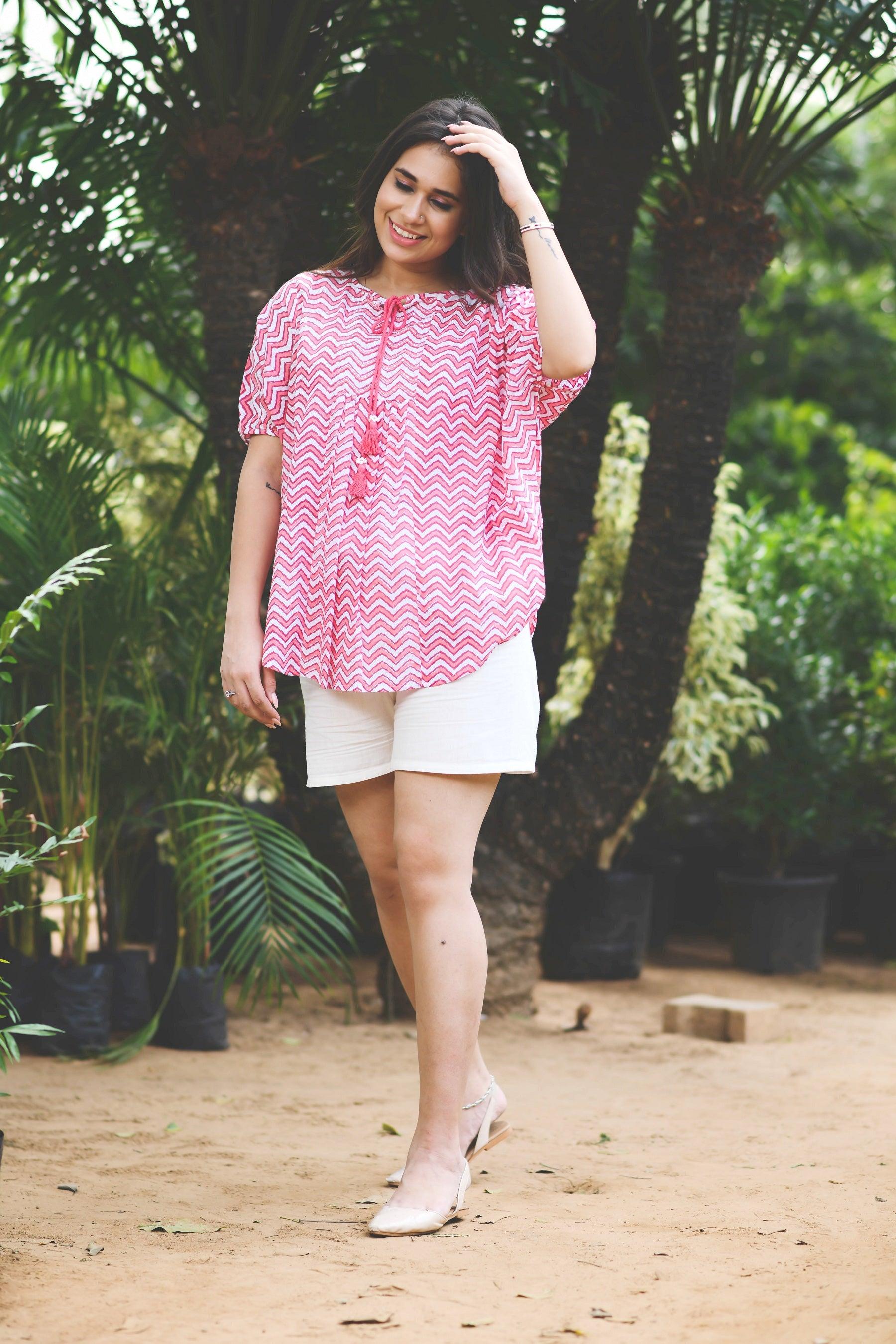 PRETTY IN PINK CHEVRON COTTON TOP