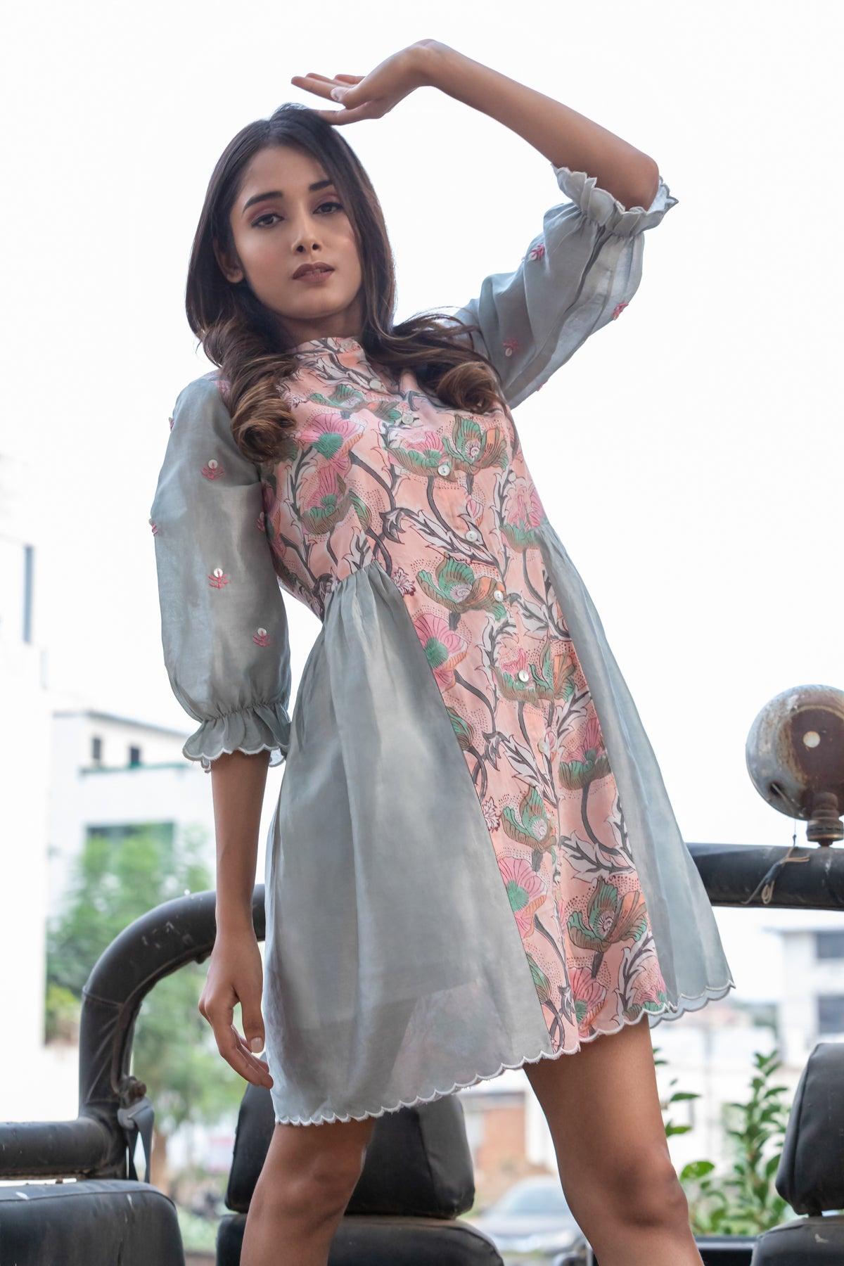 SHORT & SWEET- TENDER PEACH CHANDERI COTTON DRESS