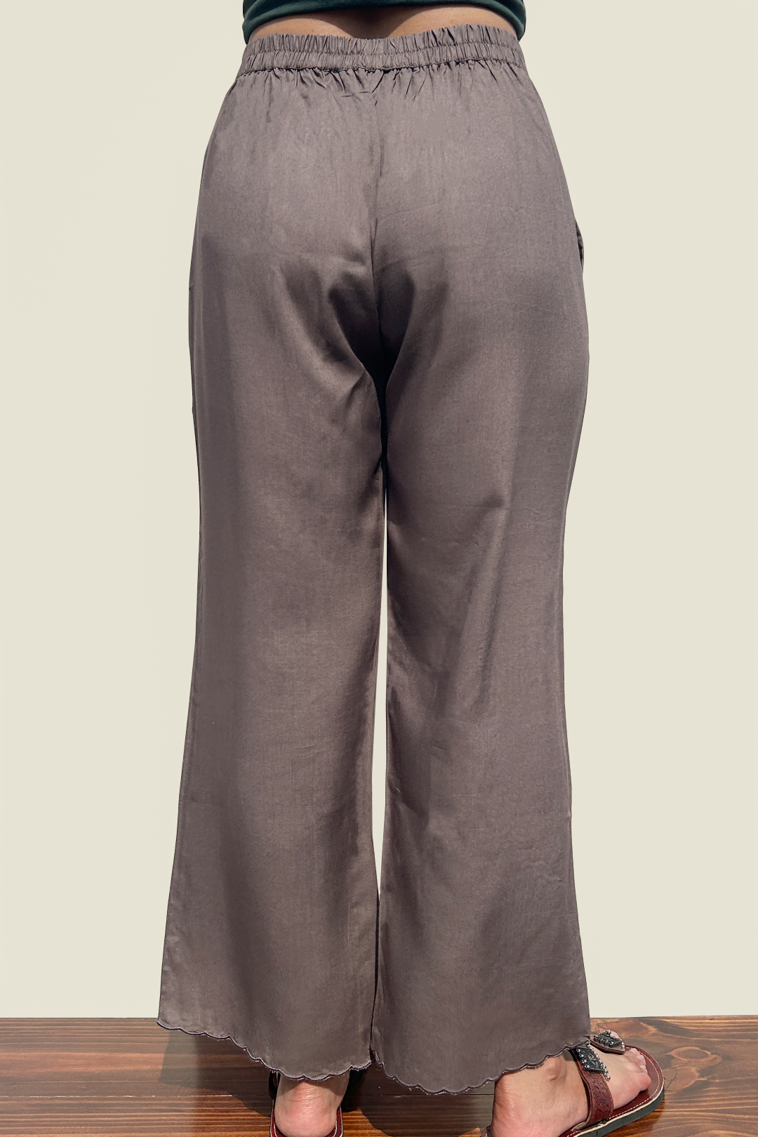 SLATE GREY SCALLOP MODAL WIDE LEG PANTS