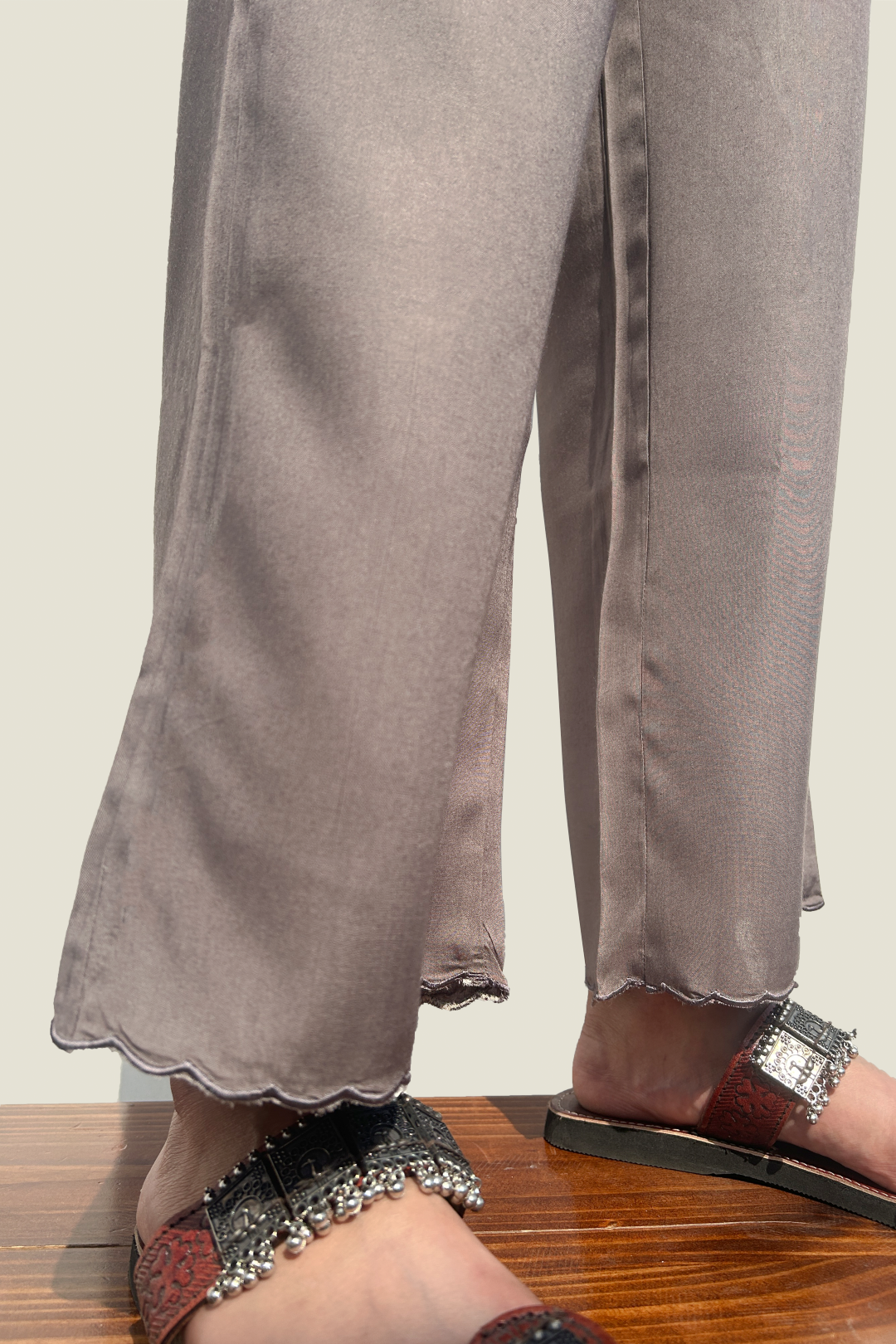 SLATE GREY SCALLOP MODAL WIDE LEG PANTS