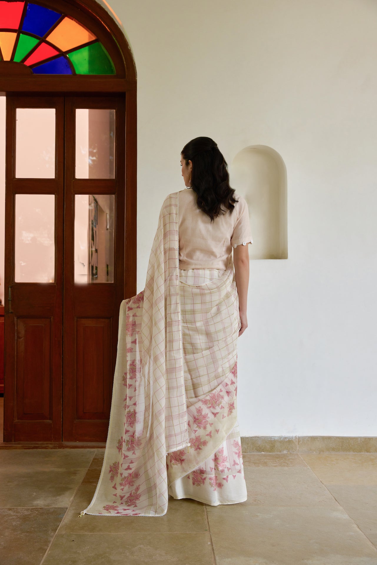 PETAL PLAID SAREE WITH STITCHED BLOUSE