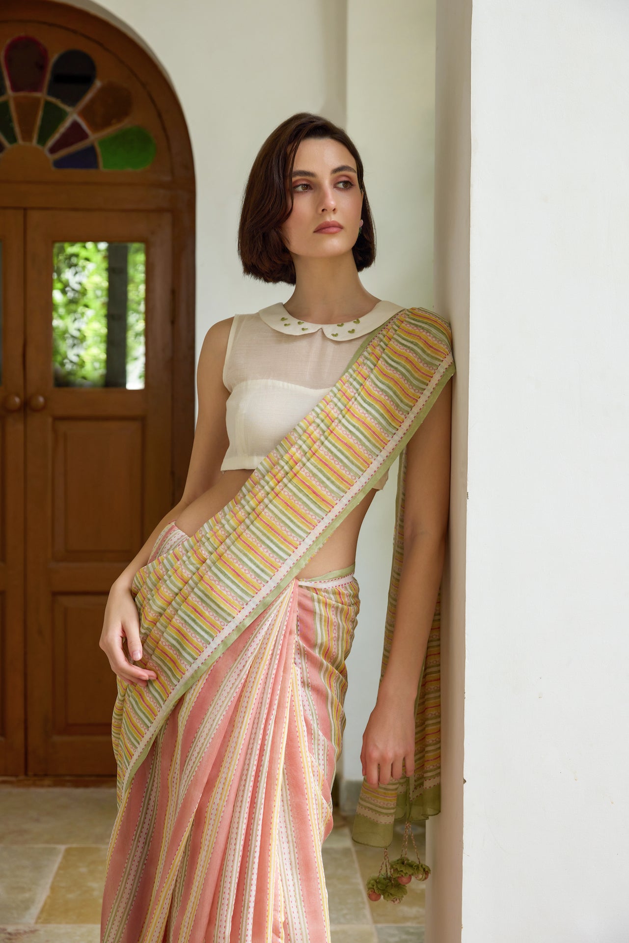SUNSET LINES SAREE WITH STITCHED BLOUSE