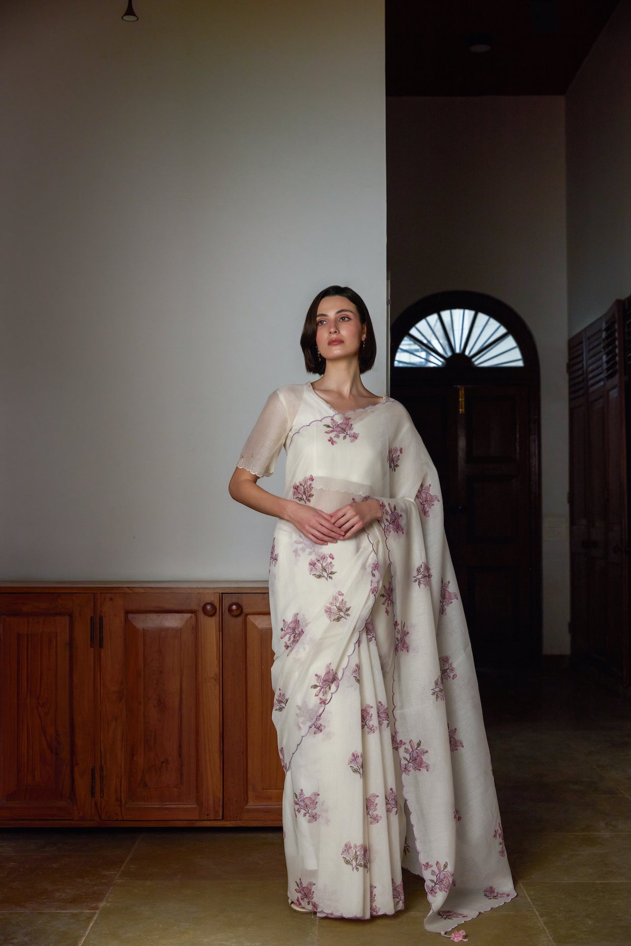 THE WINTER DOVE SAREE WITH UNSTITCHED BLOUSE