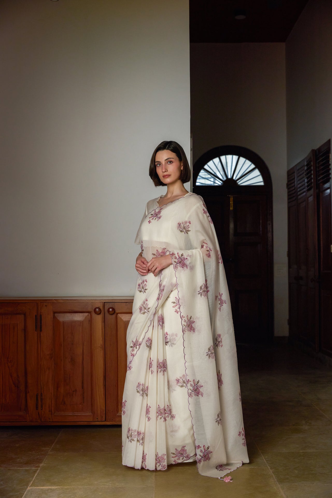 THE WINTER DOVE SAREE WITH UNSTITCHED BLOUSE